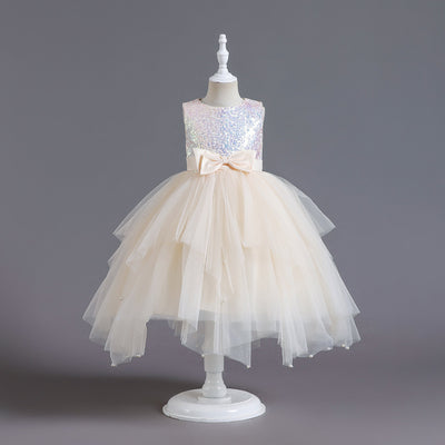 A-Line Tea Length Sequin & Tulle Flower Girl Dress, Birthday, Party & Ceremony Outfit