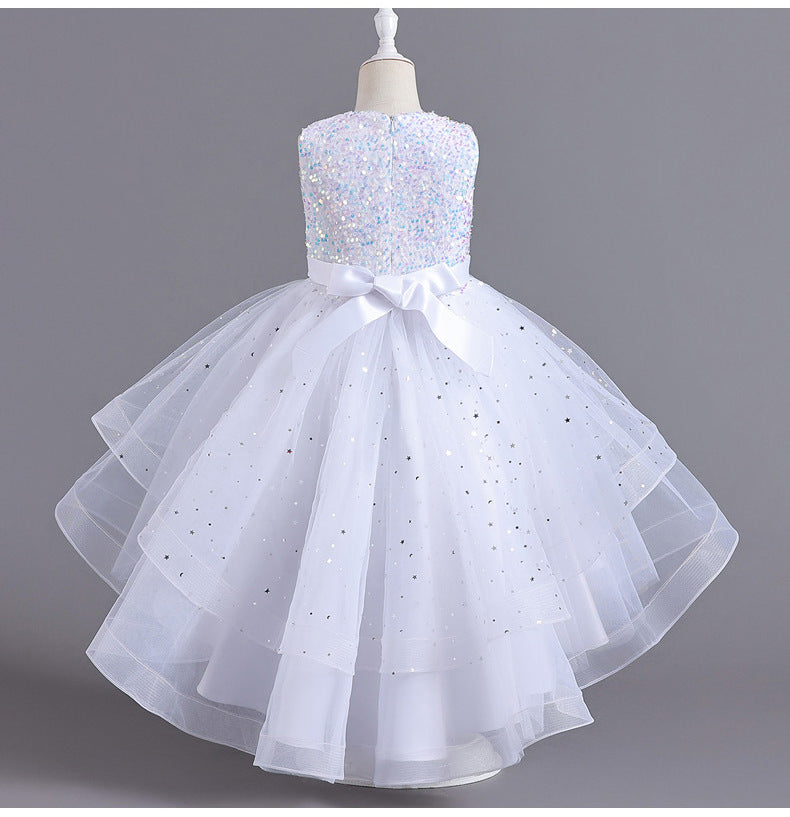 A-Line Sequined Ruffled Tea Length Flower Girl and Party Dress for Girls 3-13