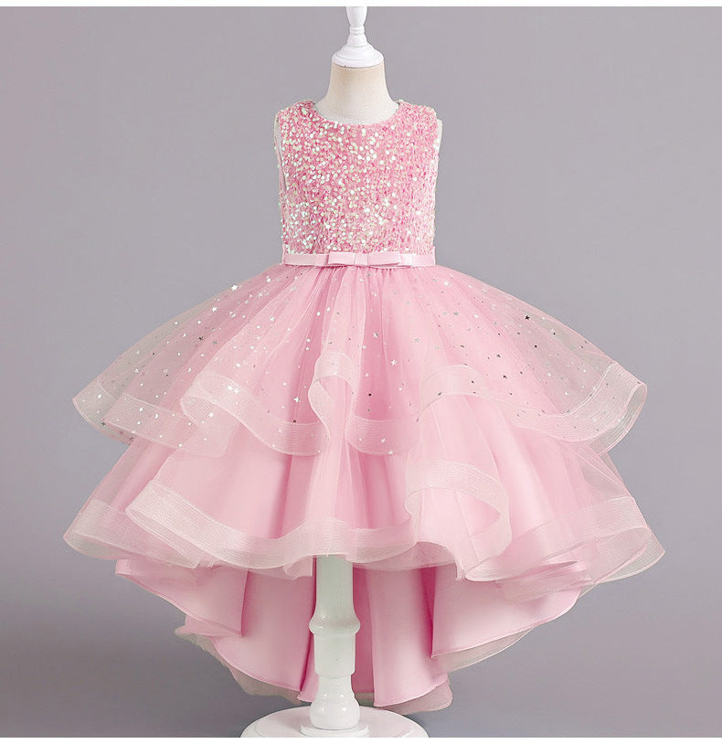 A-Line Sequined Ruffled Tea Length Flower Girl and Party Dress for Girls 3-13