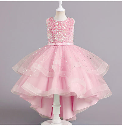 A-Line Sequined Ruffled Tea Length Flower Girl and Party Dress for Girls 3-13