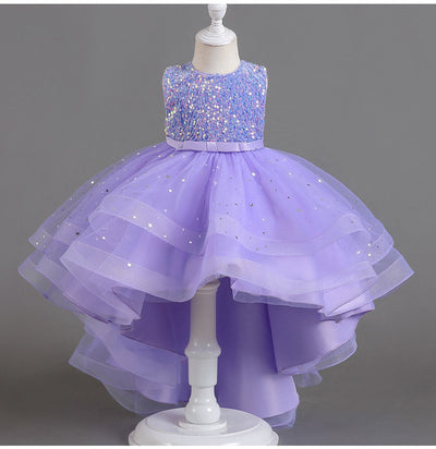A-Line Sequined Ruffled Tea Length Flower Girl and Party Dress for Girls 3-13