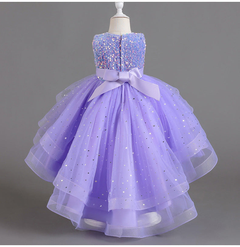 A-Line Sequined Ruffled Tea Length Flower Girl and Party Dress for Girls 3-13