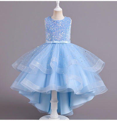 A-Line Sequined Ruffled Tea Length Flower Girl and Party Dress for Girls 3-13