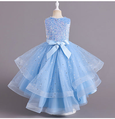 A-Line Sequined Ruffled Tea Length Flower Girl and Party Dress for Girls 3-13