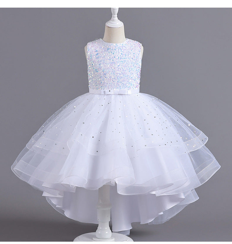 A-Line Sequined Ruffled Tea Length Flower Girl and Party Dress for Girls 3-13