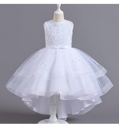 A-Line Sequined Ruffled Tea Length Flower Girl and Party Dress for Girls 3-13