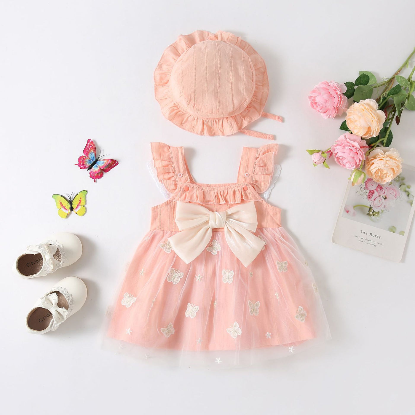 A-Line Embroidered Bow Tea Length Dress for Baby Girls | 2024 Spring Summer