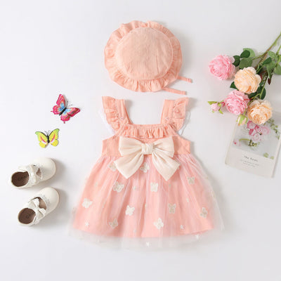 A-Line Embroidered Bow Tea Length Dress for Baby Girls | 2024 Spring Summer