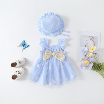 A-Line Embroidered Bow Tea Length Dress for Baby Girls | 2024 Spring Summer