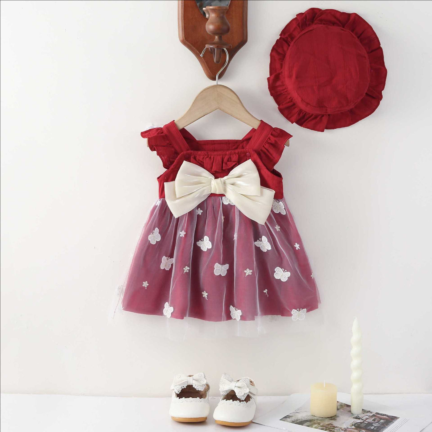 A-Line Embroidered Bow Tea Length Dress for Baby Girls | 2024 Spring Summer