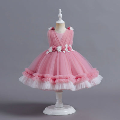 A-Line Tulle Flower Girl Dress for Toddlers | Tea Length Sleeveless Party Gown