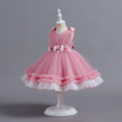 A-Line Tulle Flower Girl Dress for Toddlers | Tea Length Sleeveless Party Gown