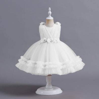 A-Line Tulle Flower Girl Dress for Toddlers | Tea Length Sleeveless Party Gown