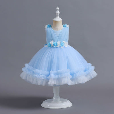 A-Line Tulle Flower Girl Dress for Toddlers | Tea Length Sleeveless Party Gown
