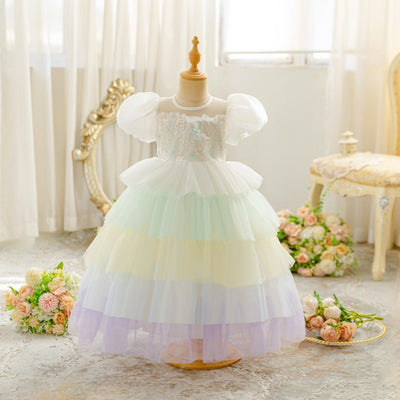 A-Line Tulle Princess Dress for Girls | Sequins & Ruffles | Special Occasion Outfit