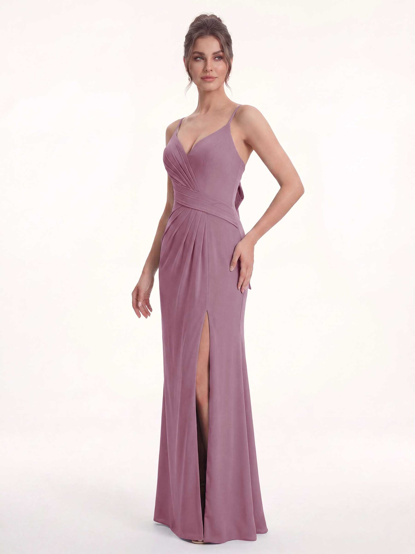 chiffon bow back dress Dusty Rose Chiffon Sweetheart Bridesmaid Dress A-Line Floor-Length