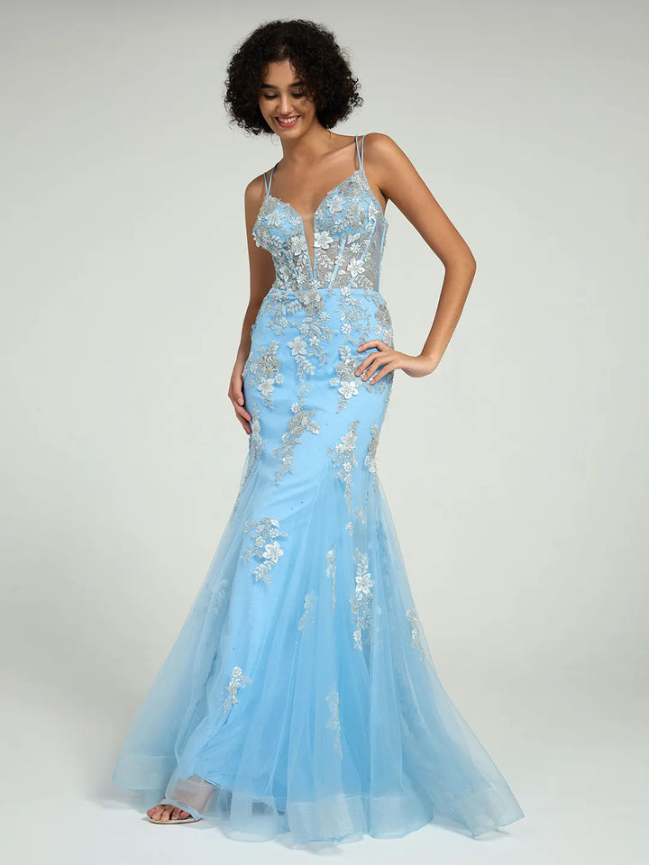Beaded Floral Lace Mermaid Prom Dress with Open Back Beaded Floral Lace Mermaid Prom Dress with Open Back