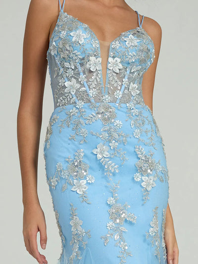 Carlyna Carlyna Carlyna Carlyna Carlyna Beaded Floral Lace Mermaid Prom Dress with Open Back