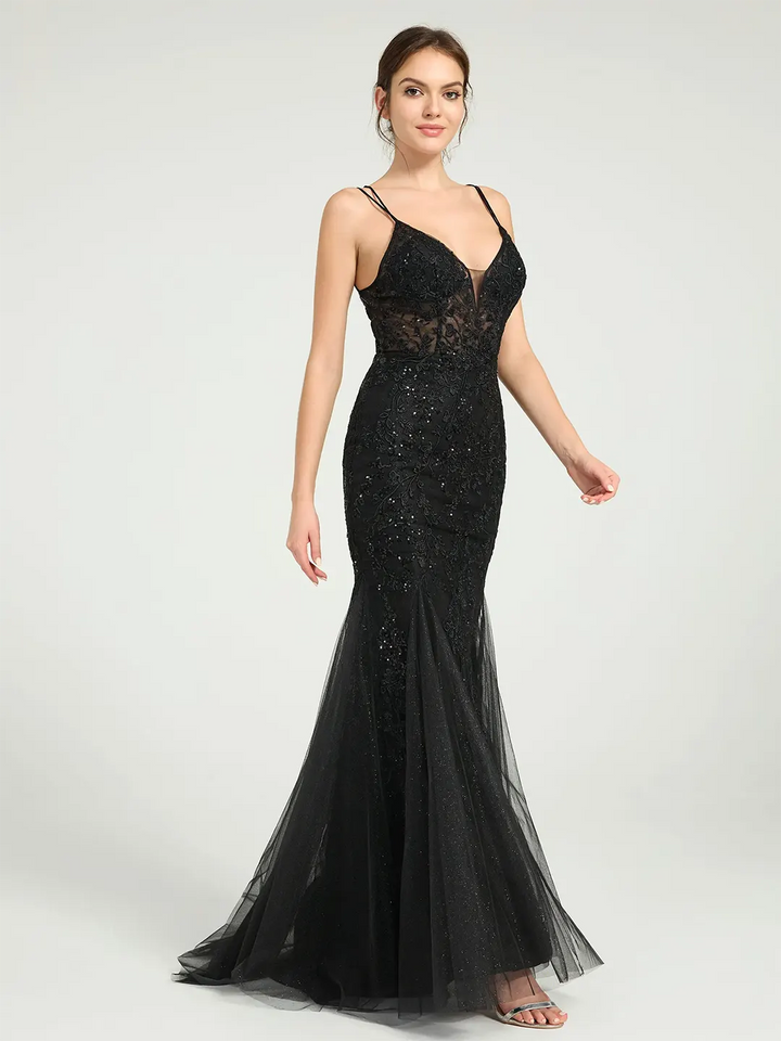 open lace back dress Black
