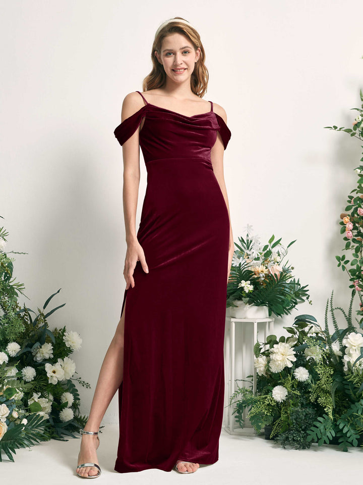 Burnt Orange Velvet Bridesmaid Dress Mermaid Maxi Off-the-Shoulder | Carlyna Burnt Orange Velvet Bridesmaid Dress Mermaid Maxi Off-the-Shoulder | Carlyna