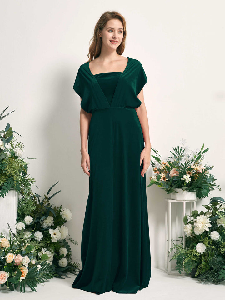 Hunter Green Bridesmaid Dresses A-line Open back Convertible Straps Velvet Dresses (82220627)