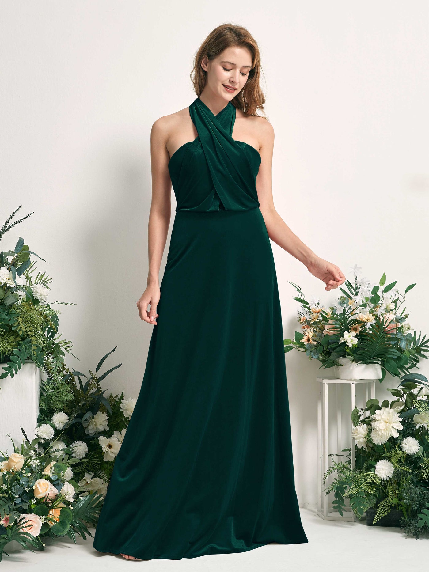 Hunter Green Velvet Bridesmaid Dress Convertible Maxi