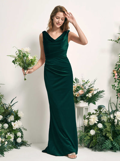 Carlyna Pearl Mermaid Hunter Green Velvet Bridesmaid Dress Maxi Sleeveless V-Neck Dress Side View 2 #color_hunter-green