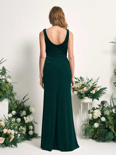 Carlyna Pearl Mermaid Hunter Green Velvet Bridesmaid Dress Maxi Sleeveless V-Neck Dress Back View #color_hunter-green