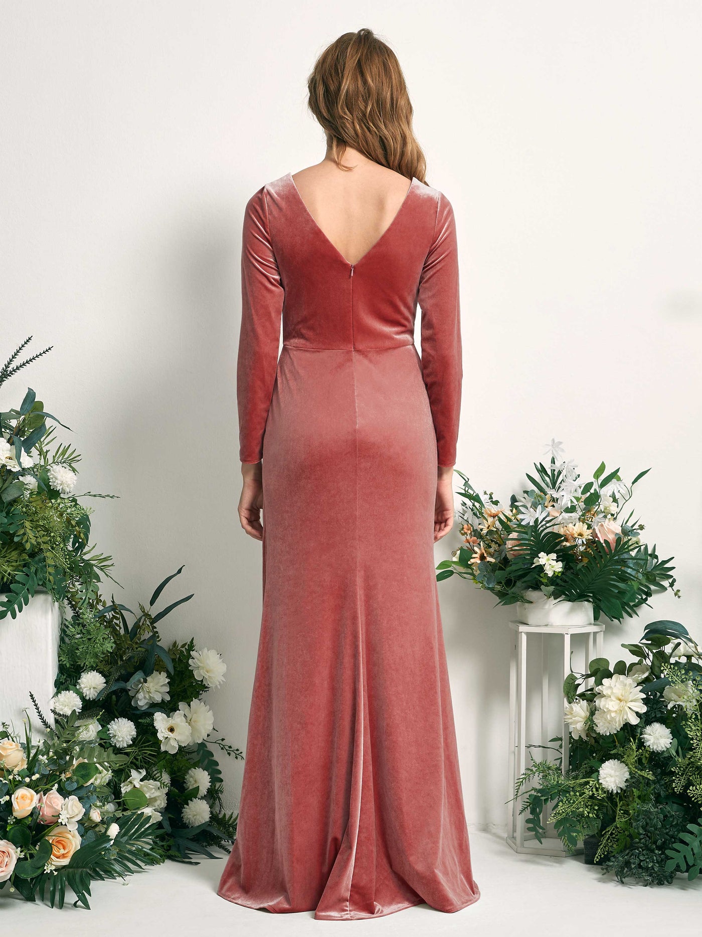 Dusty Rose Velvet V-Neck Bridesmaid Dress Mermaid Floor-Length | Carlyna Dusty Rose Velvet V-Neck Bridesmaid Dress Mermaid Floor-Length | Carlyna