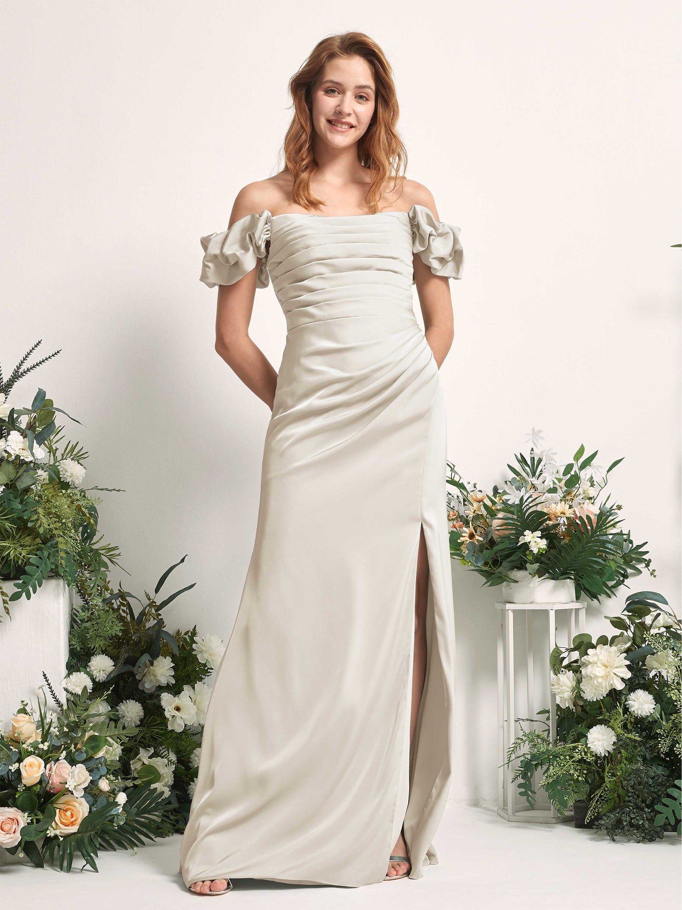 Ivory Satin Bridesmaid Dress Sheath Floor-Length