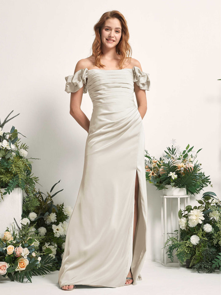 Champagne Bridesmaid Dresses Bridesmaid Dress A-line Satin Off Shoulder Full Length Short Sleeves Wedding Party Dress (80226404)