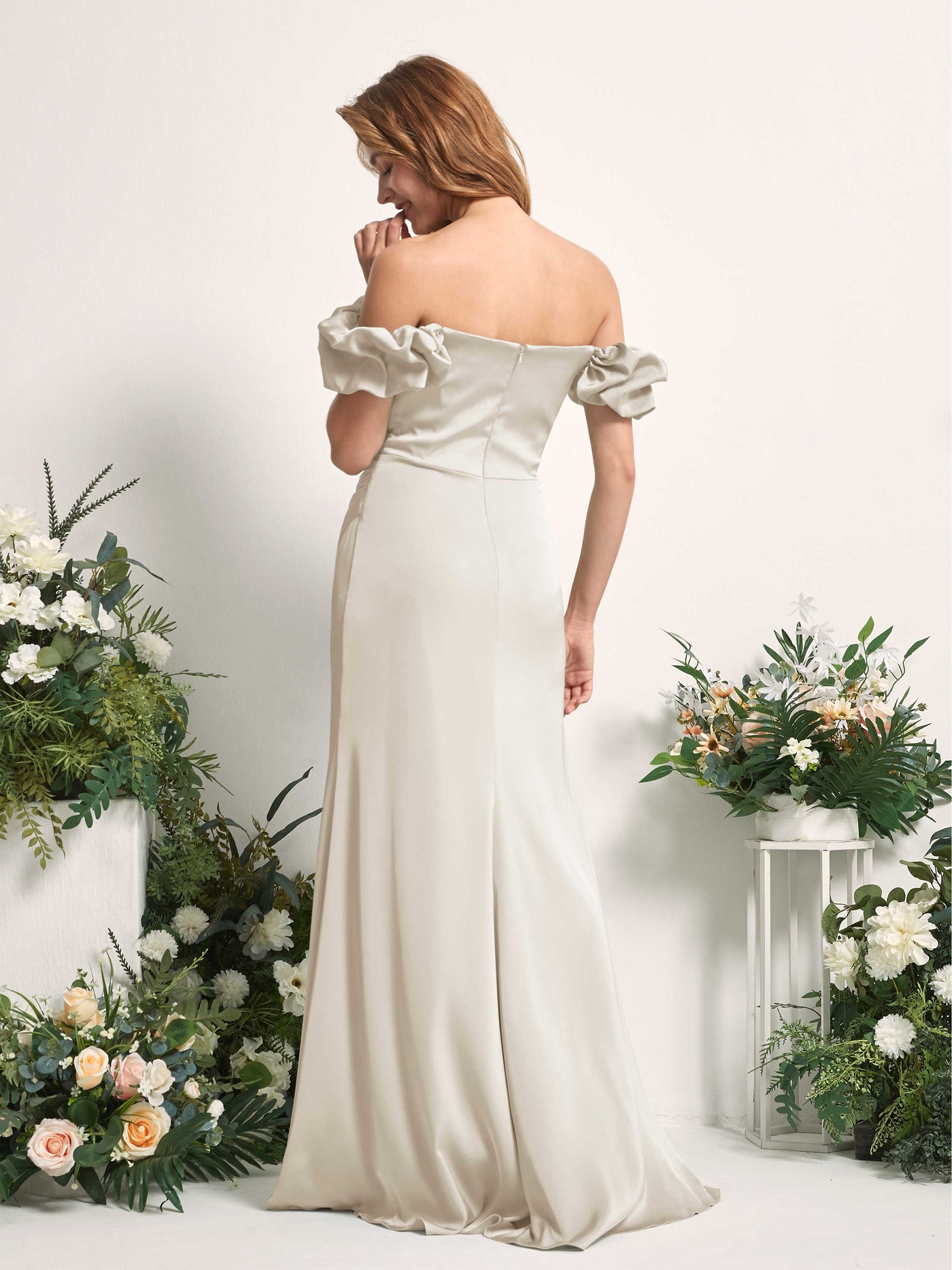 off the shoulder champagne bridesmaid dress women's champagne dress Berylove Women Off The Shoulder Champagne Wedding Dress Satin Long Sleeve Bridal Dress With Lace, Champagne / US20W-parroquiadesanalbertomagno.com