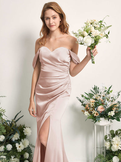 Carlyna Bridget Mermaid Pearl Pink Satin Bridesmaid Dress Maxi Sleeveless Sweetheart Dress Side View 2 #color_pearl-pink