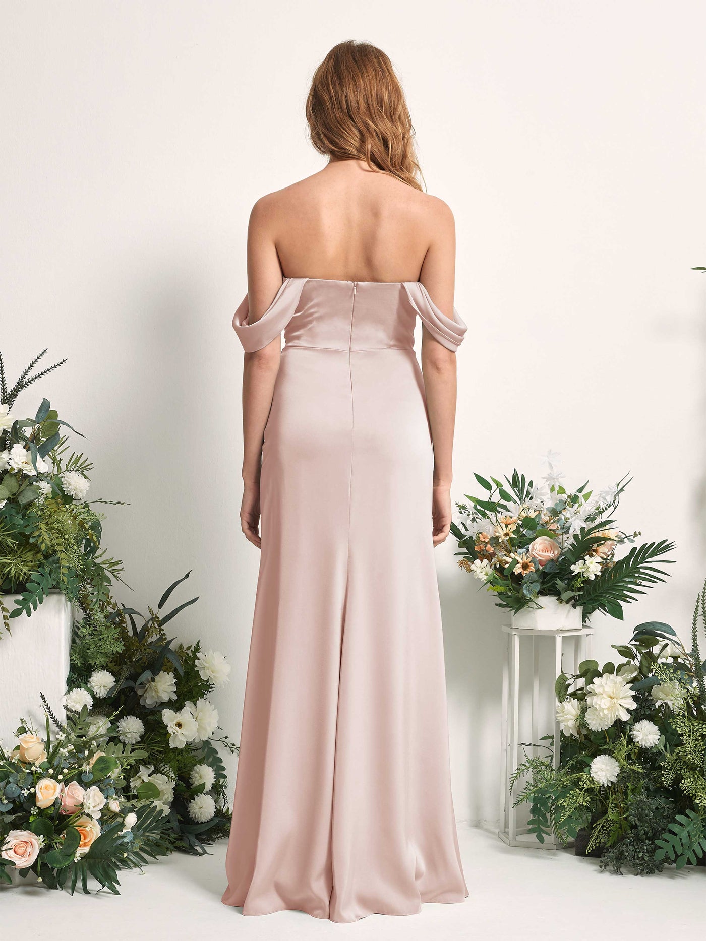 Pearl Pink Bridesmaid Dresses Bridesmaid Dress A-line Satin Off Shoulder Full Length Sleeveless Wedding Party Dress (80225210)#color_pearl-pink