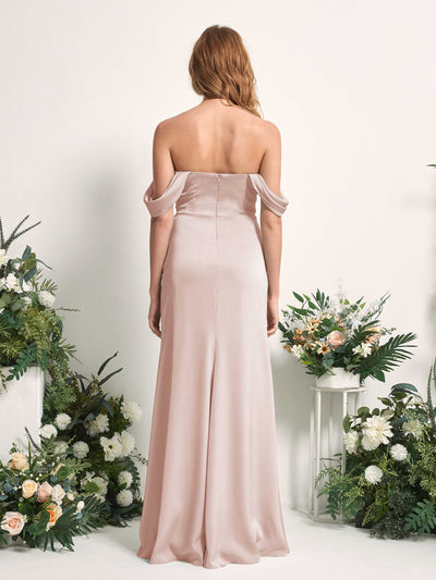 Carlyna Bridget Mermaid Pearl Pink Satin Bridesmaid Dress Maxi Sleeveless Sweetheart Dress Back View #color_pearl-pink