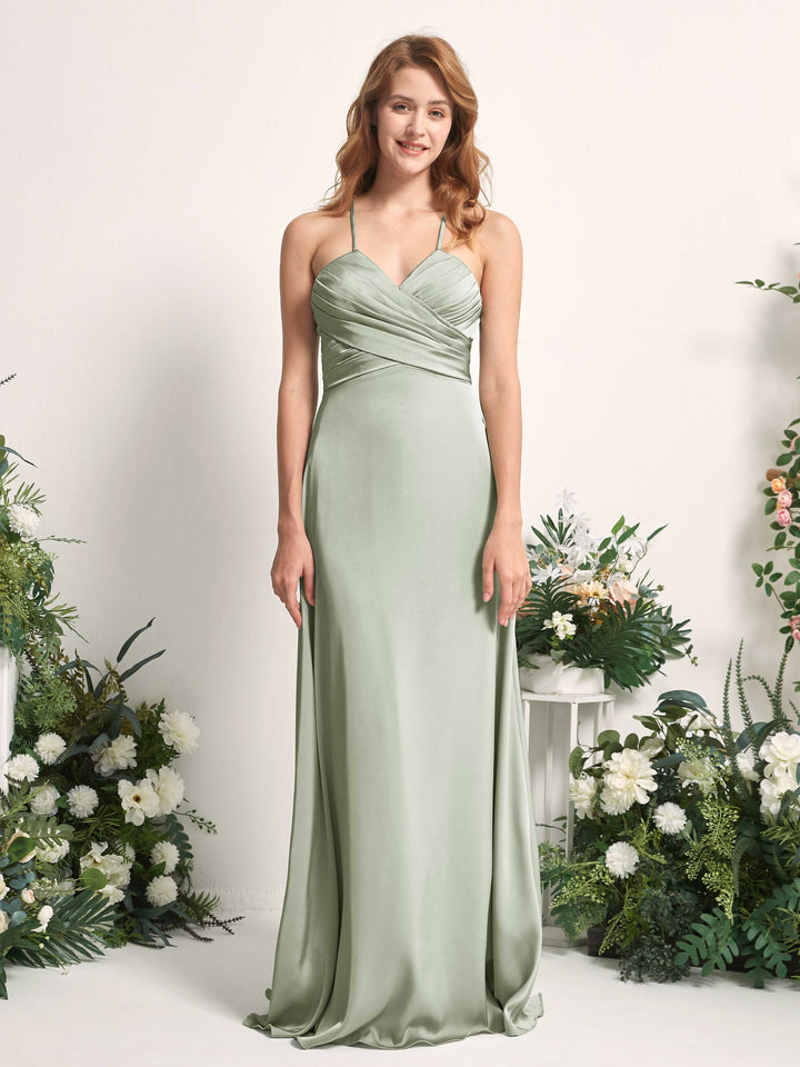 Sage Green Bridesmaid Dresses Bridesmaid Dress A-line Satin Spaghetti-straps Full Length Sleeveless Wedding Party Dress (80225712)