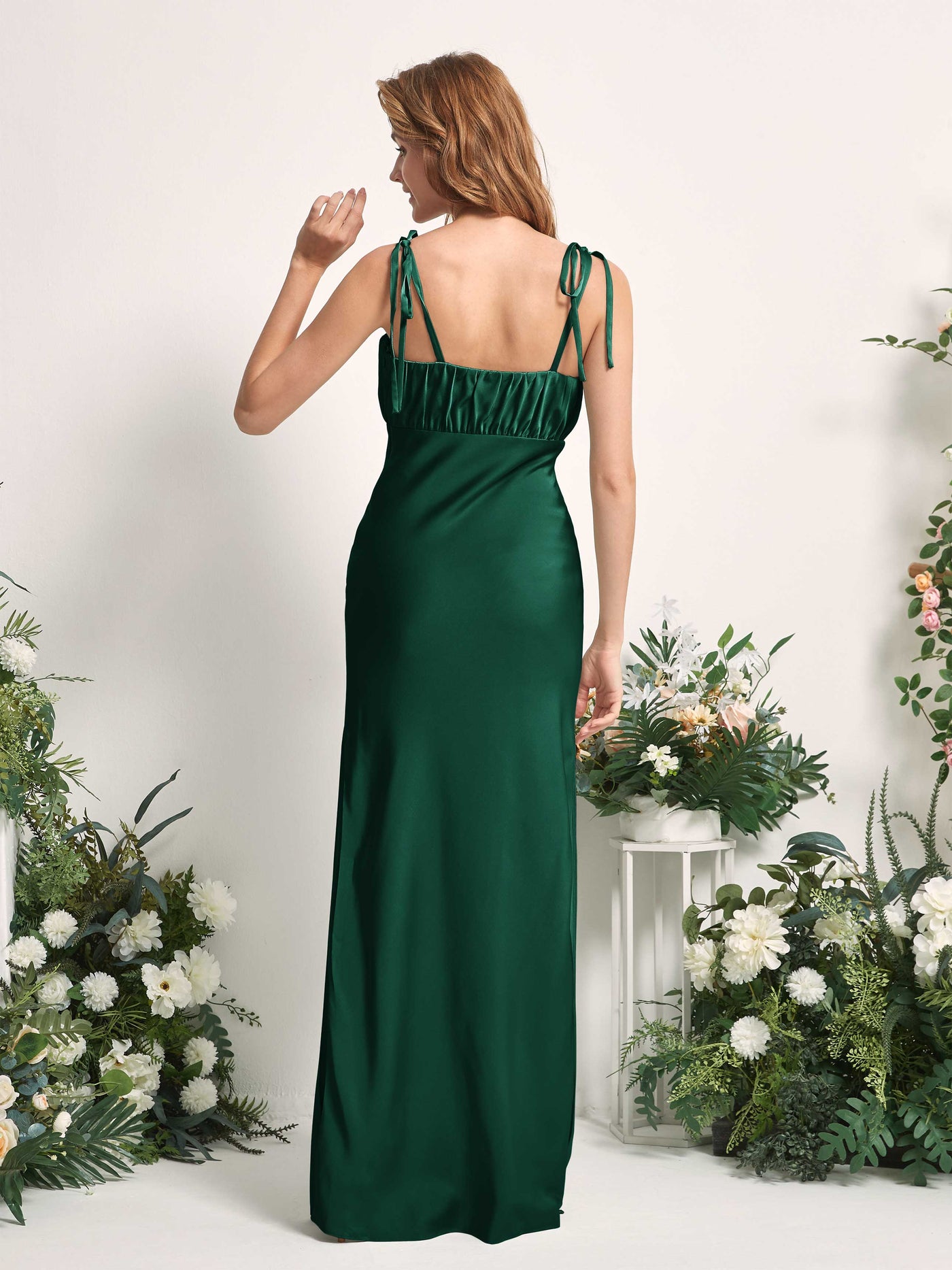Hunter Green Bridesmaid Dresses Bridesmaid Dress Mermaid/Trumpet Satin Spaghetti-straps Full Length Sleeveless Wedding Party Dress (80225429)#color_hunter-green