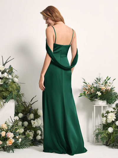 Carlyna Freya Mermaid Hunter Green Satin Bridesmaid Dress Maxi Sleeveless V-Neck Dress Back View #color_hunter-green