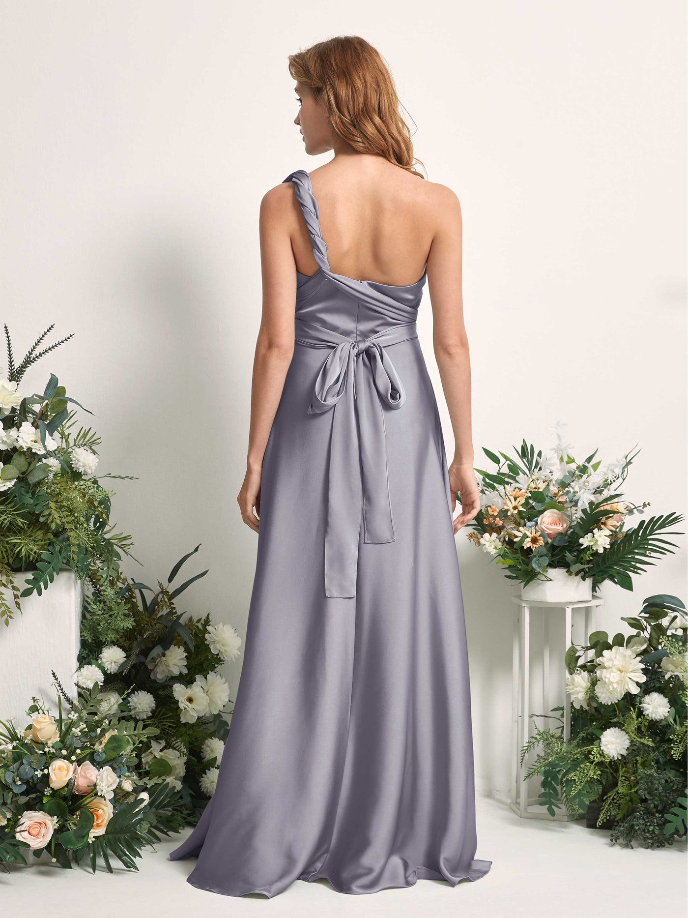 Purple Haze Bridesmaid Dresses Bridesmaid Dress A-line Satin Halter Full Length Short Sleeves Wedding Party Dress (81226450)#color_purple-haze