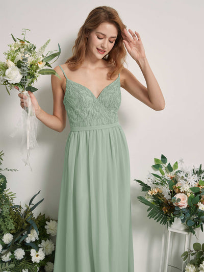 Carlyna Alexandra A-Line Sage Green Beaded Bridesmaid Dress Maxi Sleeveless V-Neck Dress Side View 2 #color_sage-green