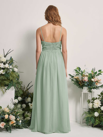 Carlyna Alexandra A-Line Sage Green Beaded Bridesmaid Dress Maxi Sleeveless V-Neck Dress Back View #color_sage-green