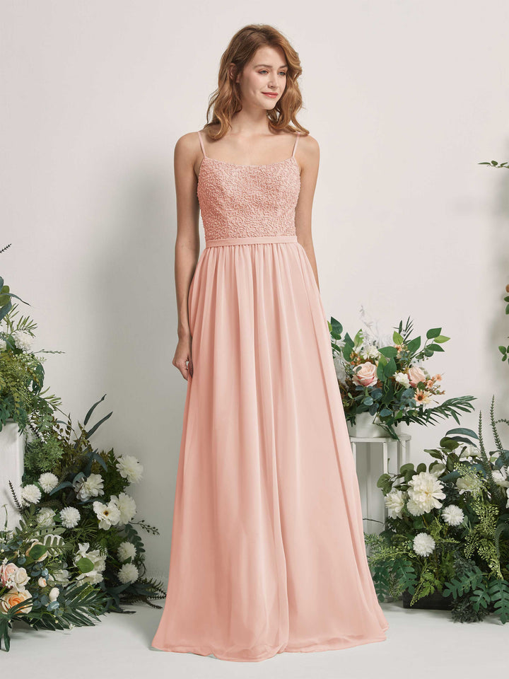 Pearl Pink Bridesmaid Dresses A-line Open back Spaghetti-straps Sleeveless Dresses (83220108)