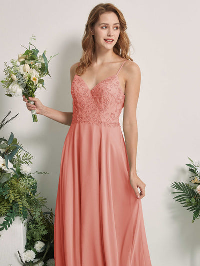 Carlyna Gail A-Line Champagne Rose Beaded Bridesmaid Dress Maxi Sleeveless V-Neck Dress Side View 2 #color_champagne-rose