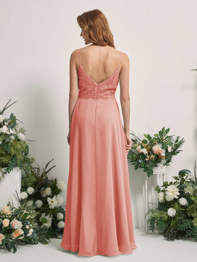 Carlyna Gail A-Line Champagne Rose Beaded Bridesmaid Dress Maxi Sleeveless V-Neck Dress Back View #color_champagne-rose