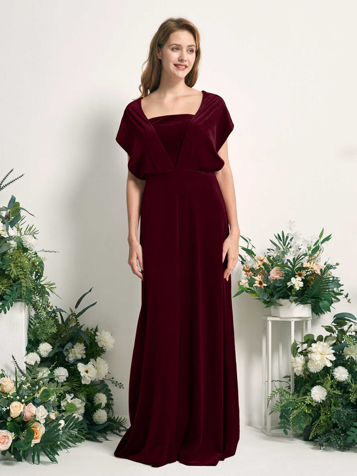 Burgundy Bridesmaid Dresses A-line Open back Convertible Straps Velvet Dresses (82220613)