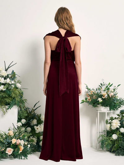 Carlyna Prima Convertible Burgundy Velvet Bridesmaid Dress Maxi Sleeveless Straight Dress Side View 2 #color_burgundy