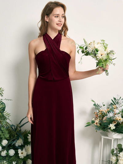 Carlyna Prima Convertible Burgundy Velvet Bridesmaid Dress Maxi Sleeveless Straight Dress Side View 4 #color_burgundy