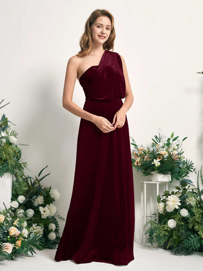 Carlyna Prima Convertible Burgundy Velvet Bridesmaid Dress Maxi Sleeveless Straight Dress Side View 6 #color_burgundy