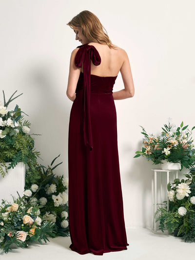 Carlyna Prima Convertible Burgundy Velvet Bridesmaid Dress Maxi Sleeveless Straight Dress Back View #color_burgundy
