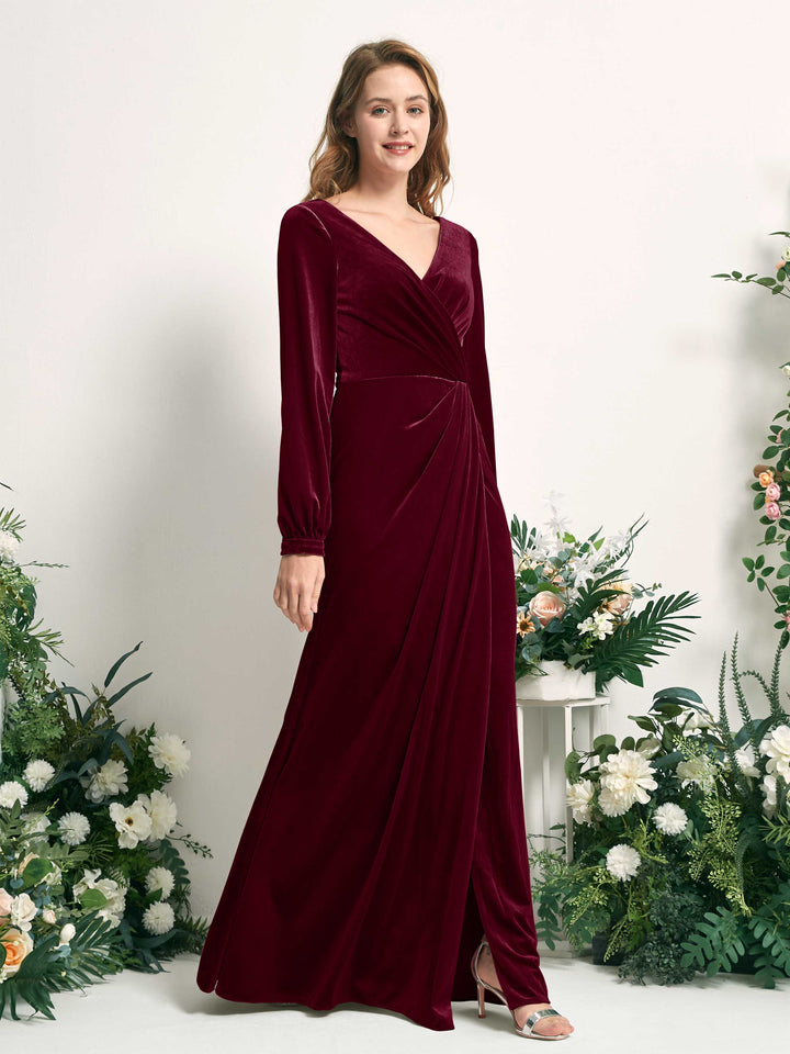 Burgundy Velvet V-Neck Bridesmaid Dress Mermaid Floor-Length | Carlyna Burgundy Velvet V-Neck Bridesmaid Dress Mermaid Floor-Length | Carlyna
